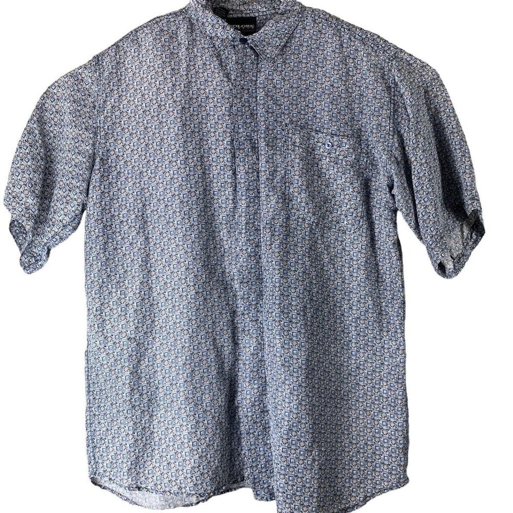 Colore Italia Silk Shirt Size XL Short Sleeved Button Up Blue Red Geometric